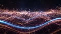 Futuristic Digital Waves with Glowing Light Trails and Cosmic Particles Royalty Free Stock Photo